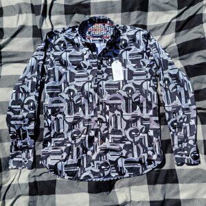 NWT Luchiano Visconti Signature Collection Pattern Button Up Long Sleeve
